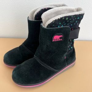 SOREL Black & Pink Star Rylee Suede Boot - Girls Size 4